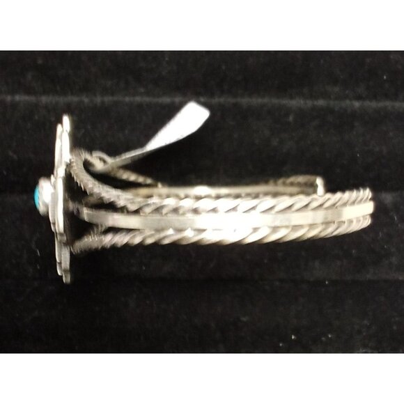 Sterling Silver Zia Cross Cuff Bracelet With Turquoise Stone Center - Picture 5 of 7